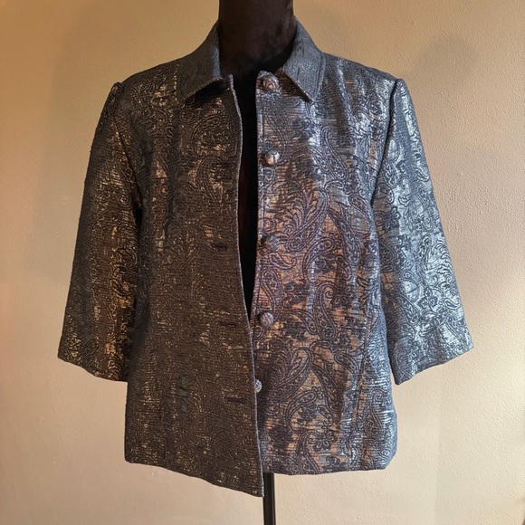 Alfred Dunner Silver Gray Metallic Paisley Blazer Jacket 3/4 Sleeve Shimmer 14P - Picture 2 of 15